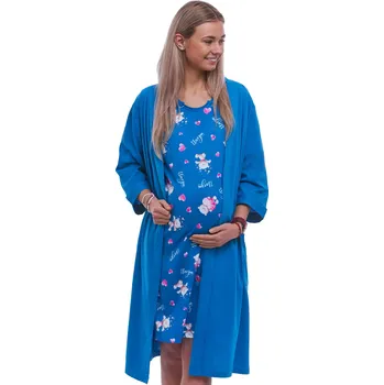 Dámská noční košile Modrý i růžový komplet košilka a župan do porodnice - Medvídci I LOVE YOU 1G0693 modrá xl