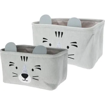 úložný prostor na hračky H&L Dětský úložný košík Tygr, set 2 ks, manšestr, šedá