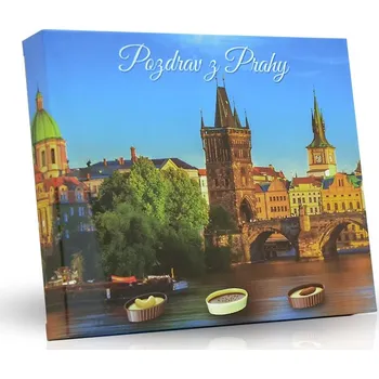 Bonboniéra Selllot, s.r.o., K Hájům 34, 155 00 Praha 5 - Vyrobeno na Ukrajině Plněné čokoládové lodičky - Pozdrav z Prahy 125g