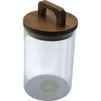 Dóza na potraviny SKLENĚNÁ NÁDOBA ZAVAŘOVACÍ SKLENICE 750ml pro skladování, 8,5x16cm s AKÁTOVÝM víkem