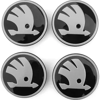 Středová krytka kola ŠKODA Středové krytky hliníkových kol ŠKODA, sada 4 ks, stříbrné logo-originál