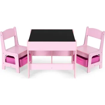 Dětský stůl Praktický dětský stůl 2v1 se dvěma židlemi a úložným prostorem Růžová