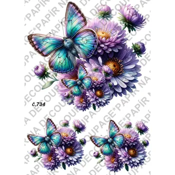 Umělecký papír Rýžový a soft papír na decoupage - Motýli - KB0734 Materiál: Soft, Rozměr: A4