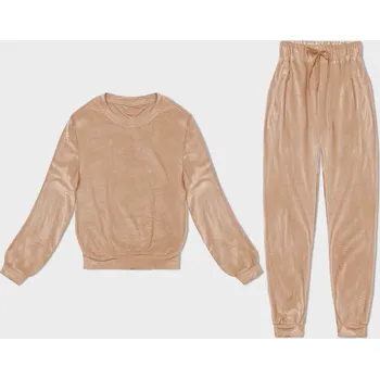 Dámská velurová souprava v mandlové barvě (8C1173-160) odstíny béžové XL (42)