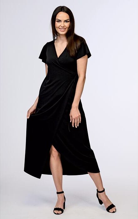 Delší černé dámské zavinovací šaty 7231 velikost 2XL