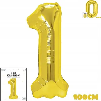 Balónek FÓLIOVÝ BALÓN ČÍSLO 1 ZLATÝ NA OSLAVU NAROZENIN PÁRTY 100cm