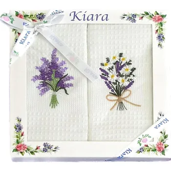 Utěrka Utěrky KIARA 102 vaflové vyšívané, dárkové balení, levandule a kopretiny na bílé, 2 kusy 50x70cm