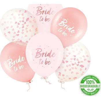 Balónek Party Pal ECO sada balónků s konfetami, Bride to be, růžově zlatá, 6ks, 30cm