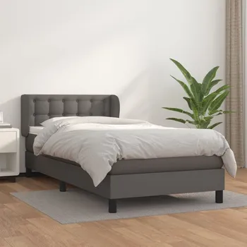 Postel vidaXL Box spring postel s matrací 100x200 cm umělá kůže [3127299] Barva: Šedá