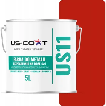 barva na kov US-Coat 5 l antikorozní akrylová Barva na kov ČERVENÁ RAL3020 VYSOKÝ lesk