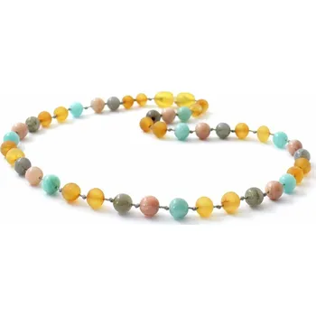 Náhrdelník Jantarové korálky pro děti se slunečním kamenem, labradoritem a amazonitem cca 32 cm