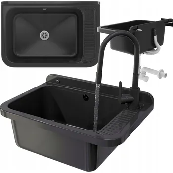 Granitový dřez Technický dřez Granitan černý, vestavný, jednokomorový se sadou baterie