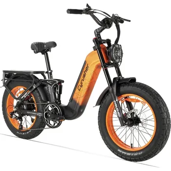 Elektrokolo Cyrusher Kommoda 3.0 celoodpružené elektrokolo Fatbike s nízkým rámem do města i do terénu oranžové (Baterie LG 980Wh)