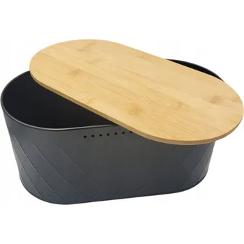 chlebník Chlebník Černý s Bambusovým Víkem 2v1 Nádoba na Chléb Dřevěná