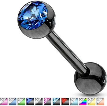 Piercing Piercingate Piercing do jazyka PCI00094 - Barva/Motiv: Tmavě modrá/Čiré zirkony