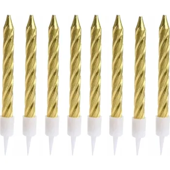 Dortová svíčka SADA SVÍČEK NAROZENINOVÉ SVÍČKY NA DORT ZLATÉ 8 KS METALICKÉ