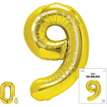 Balónek FÓLIOVÝ BALÓNEK ČÍSLO 9 ZLATÝ NA OSLAVU NAROZENIN PÁRTY 40 cm