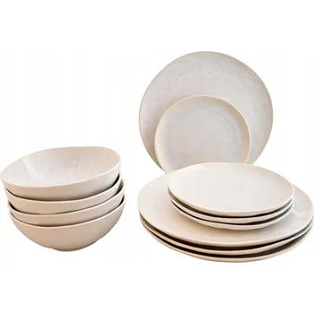 Talíř JÍDELNÍ SERVIS PRO 4 OSOBY 12 ks béžový keramický do myčky nádobí talíře