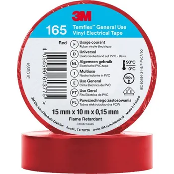 Lepicí páska 3M Izolační páska Temflex 165, rozměr 15 mm x 10 m x 0,15 mm, barva červená, 3 ks