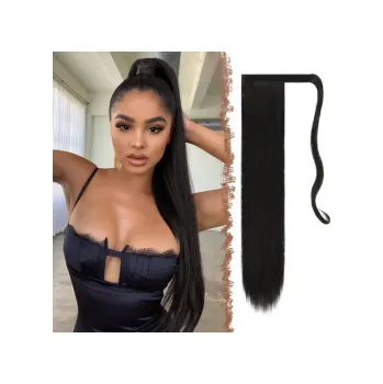 Paruka FESHFEN Prodlužovací příčesky do culíku měděná červená-dlouhé rovné vlasy 60cm, 125g