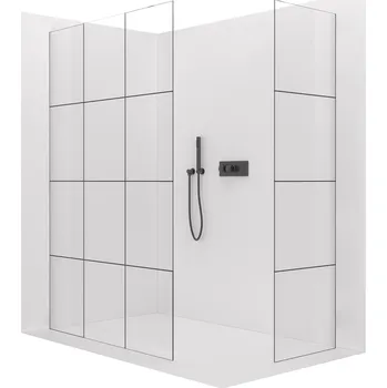 CERANO - Sprchová zástěna Walk-in Crystal T L/P - 8 mm - bezvzpěrový systém - černá matná, industriální sklo - 140x110x200 cm