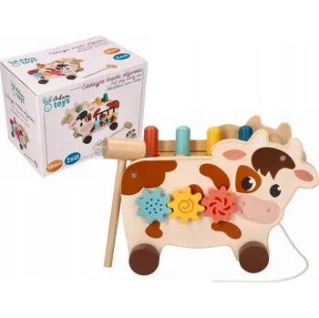 Dřevěná hračka DŘEVĚNÁ KRAVIČKA NA TAHÁNÍ - HRAČKA PRO ROZVOJ AKTIVITY