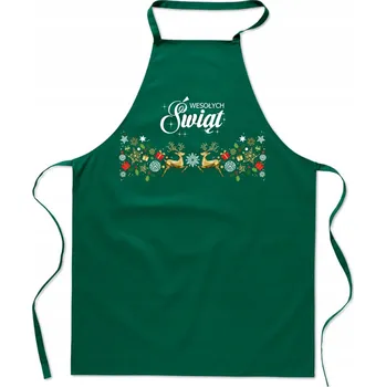 Kuchyňská zástěra Zelená KUCHYŇSKÁ ZÁSTĚRA S POTISKEM VESELÉ VÁNOCE vánoční dárek