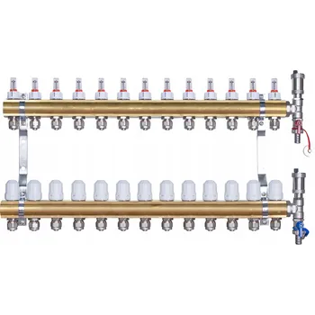 rozdělovač topení Mosazný rozdělovač pro 13 okruhů s adaptéry PEX16