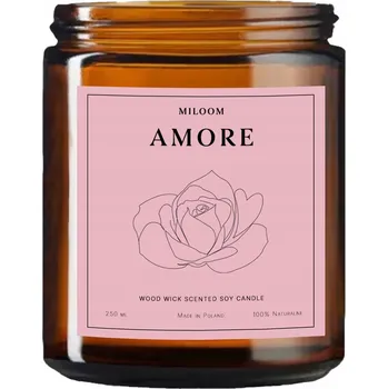 Svíčka Sójová vonná svíčka dárek na Valentýna, dřevěný knot, veganská, 230 ml