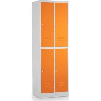 Šatní skříň Kovová šatní skříňka - 4 boxy, 60 x 45 x 185 cm, cylindrický zámek, oranžová - ral 2004