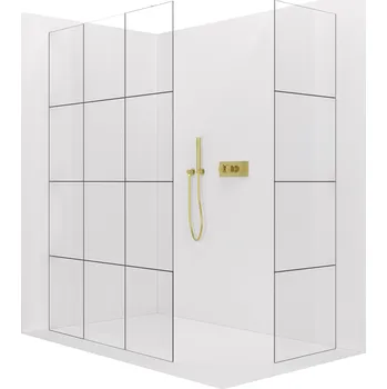 CERANO - Sprchová zástěna Walk-in Crystal T L/P - 8 mm - bezvzpěrový systém - zlatá kartáčovaná, industriální sklo - 160x160x200 cm