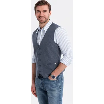 Pánská vesta Ombre Fitted elegant men's structured knit vest - navy blue Ombre modrá 3286084