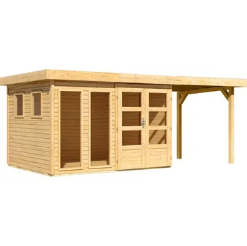 Zahradní domek dřevěný domek KARIBU LAHAR 5 + přístavek 240 cm (12133) natur LG4425
