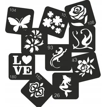 Odstranitelné tetování Šablony na tetování HENNA GLITROVÉ - 187 vzorů 6x6cm