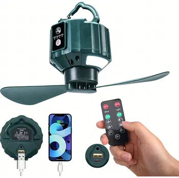 Domácí ventilátor Přenosný 2v1 stropní ventilátor do stanu, ložnice, na kempování, USB, 5200 mAh