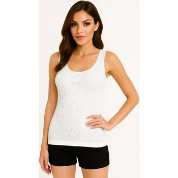 Axirya Bezešvá košilka canotta se širokými ramínky a vzorem Sangallo - S/M/bílá