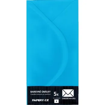 Obálka barevná obálka 110x220 mm MODRÁ NEBESKÁ, 5 kusů,110 gm2, olizová