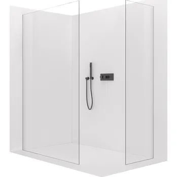 CERANO - Sprchová zástěna Walk-in Crystal T L/P - 8 mm - bezvzpěrový systém - černá matná, transparentní sklo - 160x150x200 cm