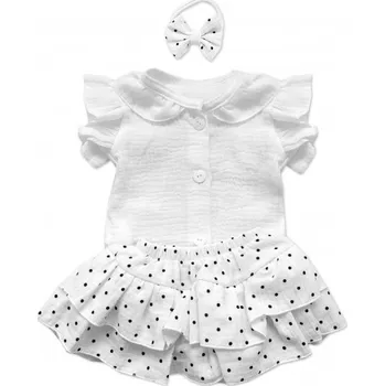 Kojenecký body Mušelínová sukničkokraťásky, bodýčko a čelenka, 3D sada, bílá/dots, 80/86, Velikost koj. oblečení 80/86 (12-18m)
