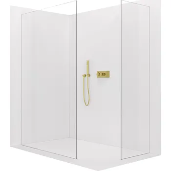 CERANO - Sprchová zástěna Walk-in Crystal T L/P - 8 mm - bezvzpěrový systém - zlatá kartáčovaná, transparentní sklo - 150x100x200 cm