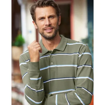 Dámská móda Pruhované polo tričko z piké úpletu, s dlouhými rukávy khaki 127/136