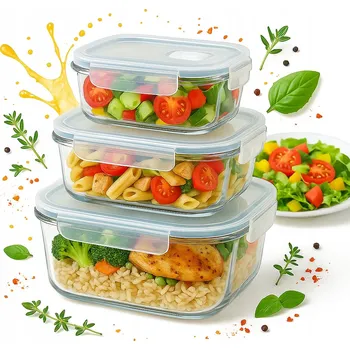 Obraz Zestaw Pojemników Szklanych 370 640 1040 ml Hermetické, do práce i do školy