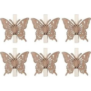 Dekorace MOTÝL na kolíčku, 6cm, 6ks, dřevo