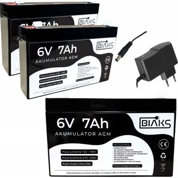 Záložní baterie 2x Akumulátor AGM 6V 7Ah BIAKS (rozměr 7.2Ah) sada nabíječka 6V DC konektor