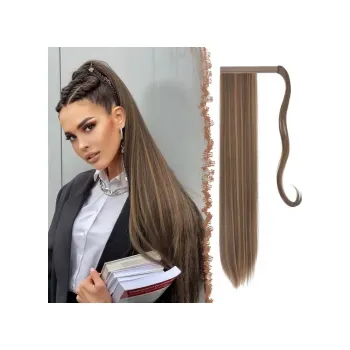 Paruka FESHFEN Dlouhý rovný culíkový příčesek Zlatohnědá smíšená blond 60 cm