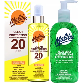 Opalování Malibu SPF20 Průhledný ochranný sprej 250ml + Aloe vera Gel po opalování 200 Ml