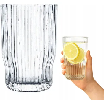 Sklenice SKLENICE NA WHISKY, NÁPOJE A VODU, DŽUSY 350 ML, VELKÁ, NA NÁPOJE, SKLO RÝHOVANÉ