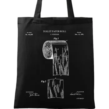 Nákupní taška Bavlněná taška Toaletní papír Patent S. Wheelera (Barva: Černá)
