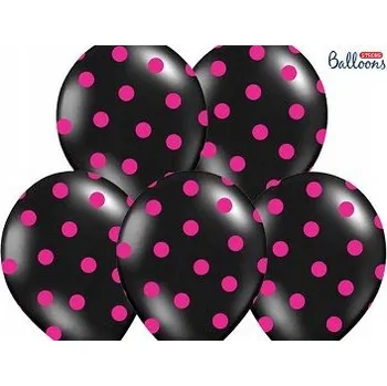 Balónek Balónky černé růžové puntíky 6 ks 30 cm