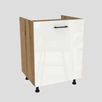 Kuchyňská skříňka Spodní kuchyňská skříňka pod dřez 60 CAPRI Dub Evoke, čelo Bílý Akryl Lesk